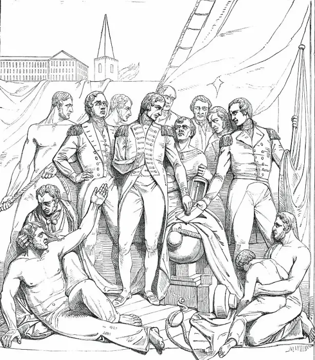 Framed Print : Bronze Relief, by Ternouth, for the Nelson Monument, Trafalgar-Square... 1850. Creator: Unknown Framed Print : Bronze Relief, by Ternouth, for the Nelson Monument, Trafalgar-Square... 1850. Creator: Unknown