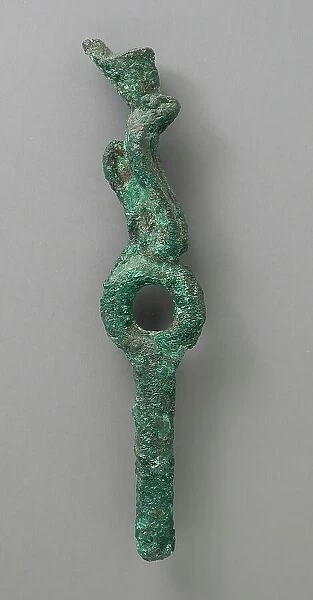 Bronze Ringed Element with Crowned Uraeus Figure, Late Period-Ptolemaic Period (711-30 BCE). Creator: Unknown