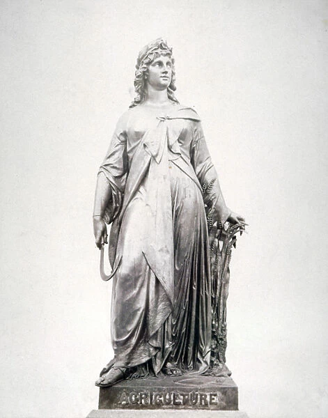 Bronze statue of Agriculture, located on the south parapet of Holborn Viaduct, London, 1869