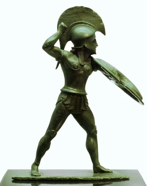 A bronze statuette of a Greek hoplite warrior