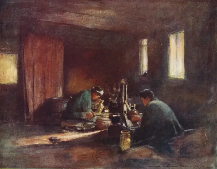 Framed Print : Bronze-Workers, c1887, (1901). Artist: Mortimer L Menpes Framed Print : Bronze-Workers, c1887, (1901). Artist: Mortimer L Menpes
