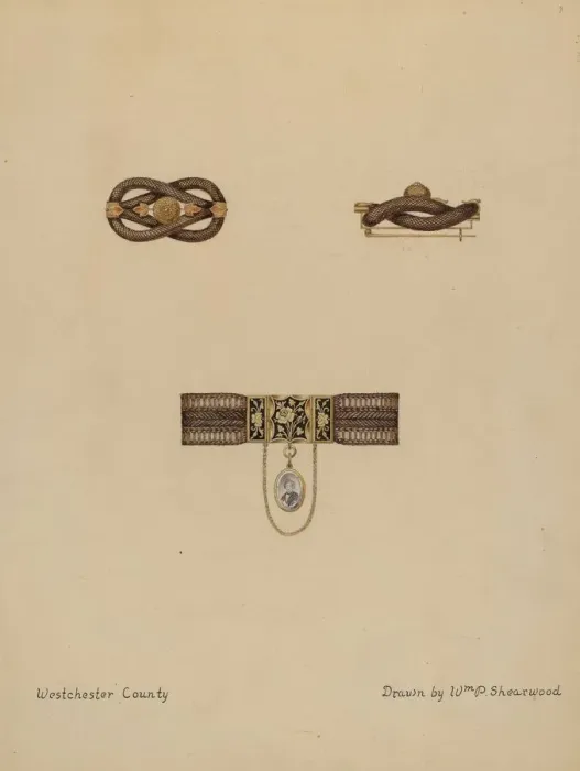 Framed Print : Brooch and Bracelet with Portrait, c. 1936. Creator: William P. Shearwood Framed Print : Brooch and Bracelet with Portrait, c. 1936. Creator: William P. Shearwood