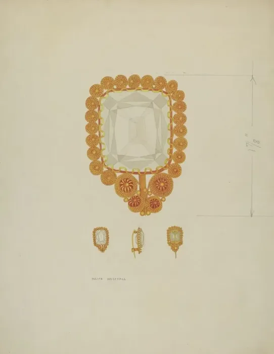 Framed Print : Brooch, c. 1937. Creator: Tulita Westfall Framed Print : Brooch, c. 1937. Creator: Tulita Westfall