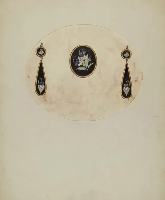 Framed Print : Brooch and Earrings, c. 1936. Creator: G.A. Ayers
