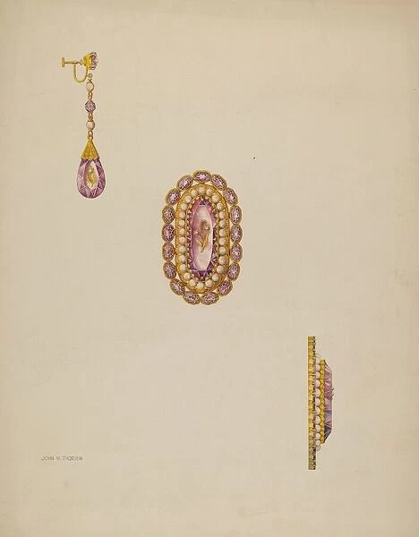 Brooch and Earrings, c. 1936. Creator: John Thorsen