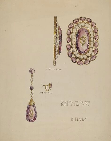 Brooch and Earrings, c. 1941. Creator: Roberta Elvis