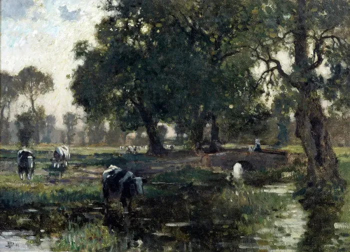 Framed Print : The brook, 1911. Creator: Bertram Priestman Framed Print : The brook, 1911. Creator: Bertram Priestman