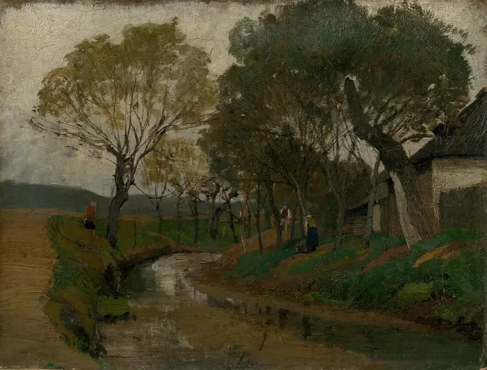Framed Print : Brook behind the Barn. On the Bank, 1873 - 1875. Creator: Ladislav Mednyanszky Framed Print : Brook behind the Barn. On the Bank, 1873 - 1875. Creator: Ladislav Mednyanszky