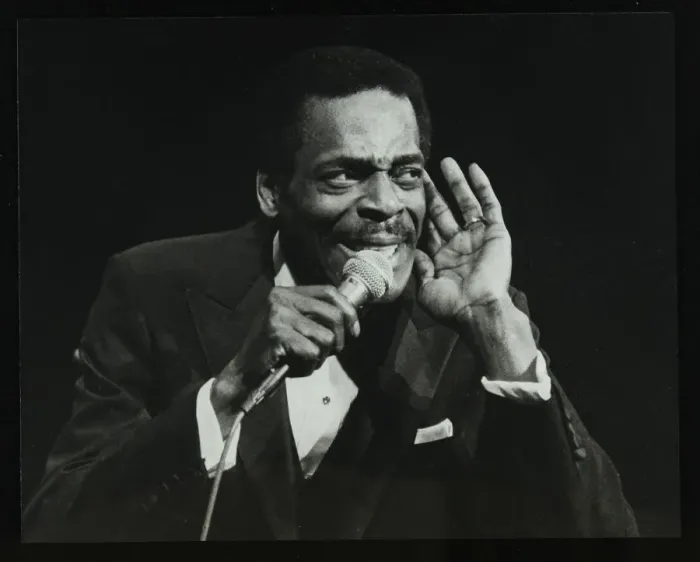 Framed Print : Brook Benton singing at the Forum Theatre, Hatfield, Hertfordshire, 28 October 1984 Framed Print : Brook Benton singing at the Forum Theatre, Hatfield, Hertfordshire, 28 October 1984