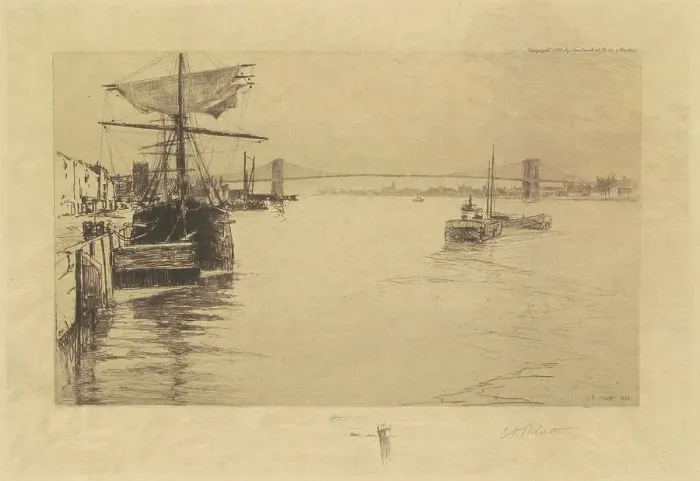 Framed Print : Brooklyn Bridge, 1888. Creator: Charles A Platt Framed Print : Brooklyn Bridge, 1888. Creator: Charles A Platt