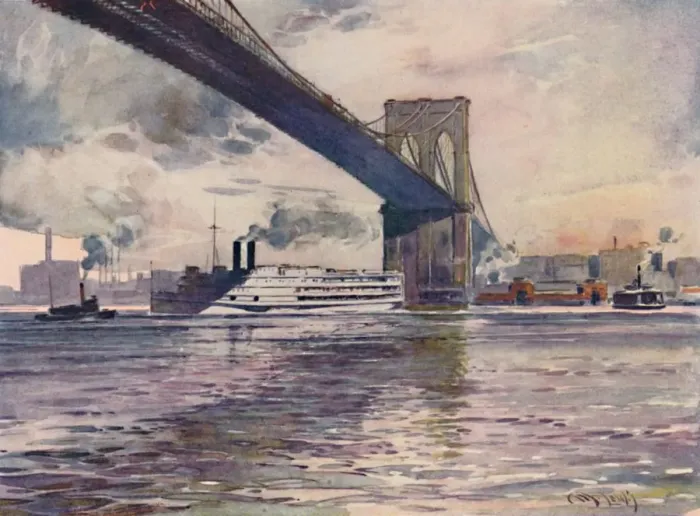 Framed Print : Brooklyn Bridge, New York, 1916. Artist: Martin Lewis Framed Print : Brooklyn Bridge, New York, 1916. Artist: Martin Lewis