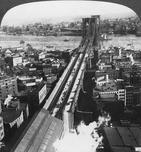 Brooklyn Bridge, New York City, New York, USA, late 19th or early 20th century. Artist: Underwood & Underwood