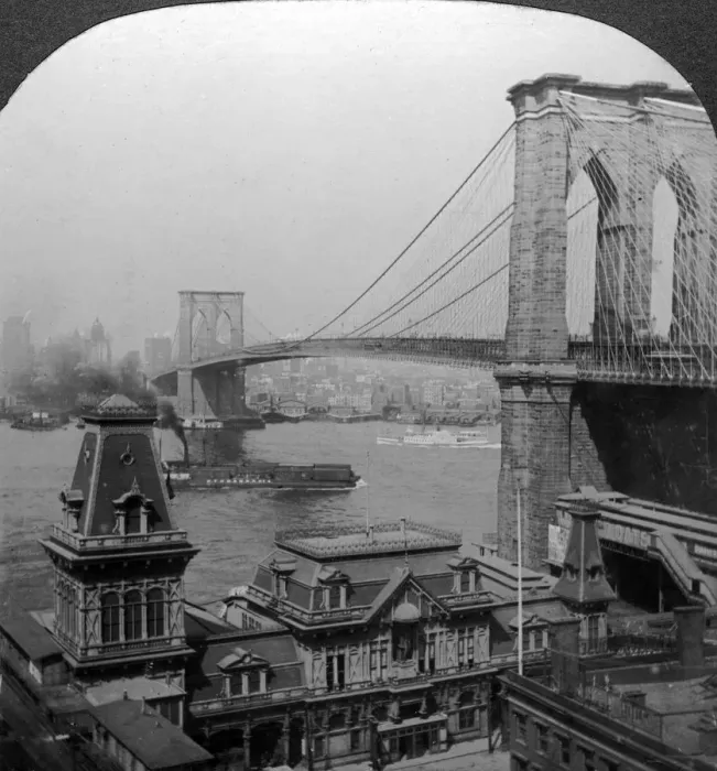 Framed Print : Brooklyn Bridge, New York, USA. Artist: Excelsior Stereoscopic Tours Framed Print : Brooklyn Bridge, New York, USA. Artist: Excelsior Stereoscopic Tours