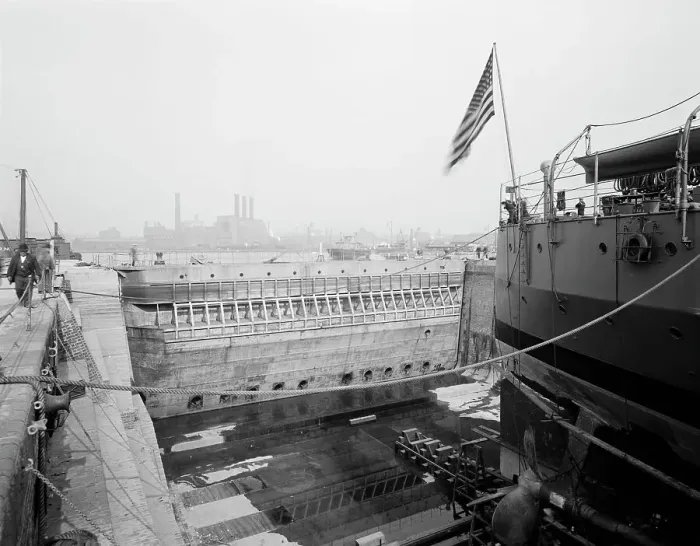Framed Print : Brooklyn Navy Yard, dock no. 4 gate, c.between 1910 and 1920. Creator: Unknown Framed Print : Brooklyn Navy Yard, dock no. 4 gate, c.between 1910 and 1920. Creator: Unknown