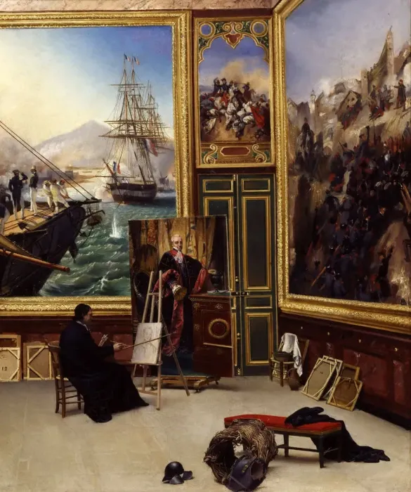 Framed Print : Brother Philippe copying the portrait of the Marquis de Fontanes in the Versailles Museum. Artist: Vernet, Horace (1789-1863) Framed Print : Brother Philippe copying the portrait of the Marquis de Fontanes in the Versailles Museum. Artist: Vernet, Horace (1789-1863)