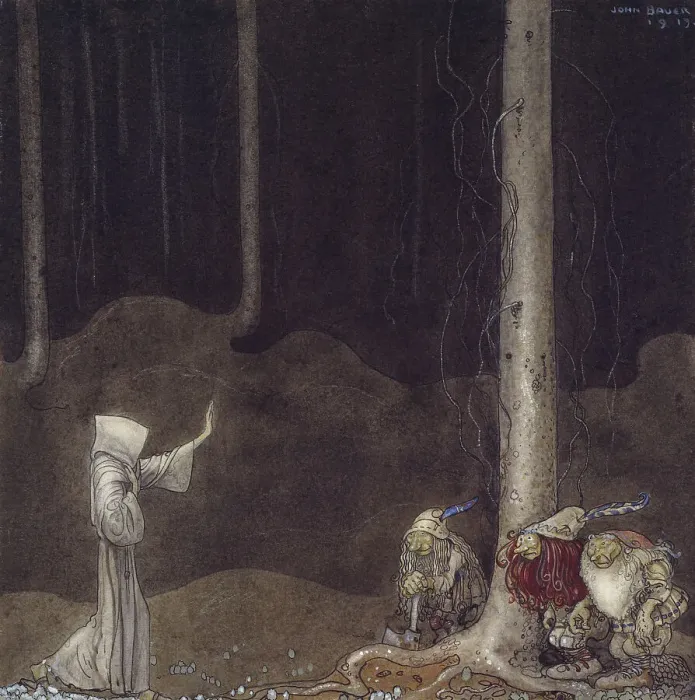 Framed Print : Brother St. Martin and the Three Trolls, 1913. Creator: John Bauer Framed Print : Brother St. Martin and the Three Trolls, 1913. Creator: John Bauer