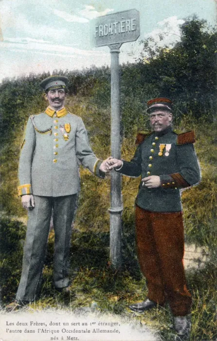 Framed Print : Two brothers at the French / German frontier, 20th century Framed Print : Two brothers at the French / German frontier, 20th century