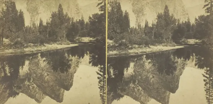 Framed Print : The Three Brothers, Inverted, 1861  /  80. Creator: Carleton Emmons Watkins