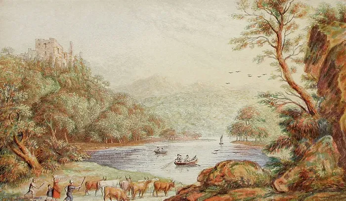 Framed Print : Brougham Castle, Westmoreland, c1850. Creator: George Baxter Framed Print : Brougham Castle, Westmoreland, c1850. Creator: George Baxter