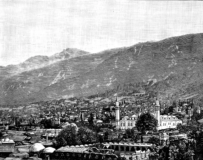 Framed Print : Broussa, in Asia Minor, the ancient Turkish capital: bird's-eye view of Broussa, 1890. Creator: Unknown Framed Print : Broussa, in Asia Minor, the ancient Turkish capital: bird's-eye view of Broussa, 1890. Creator: Unknown
