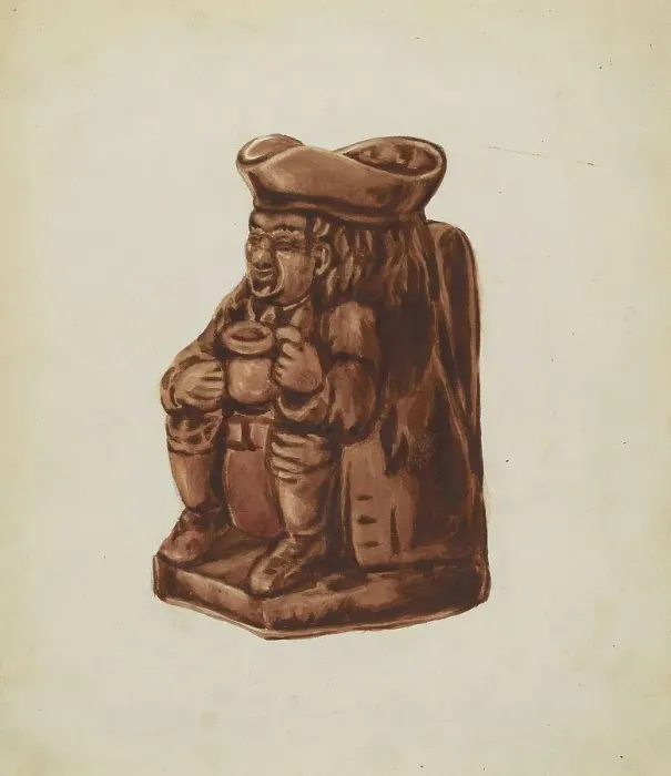 Framed Print : Brown Pottery Toby Jug, c. 1936. Creator: Dorothy Brennan Framed Print : Brown Pottery Toby Jug, c. 1936. Creator: Dorothy Brennan