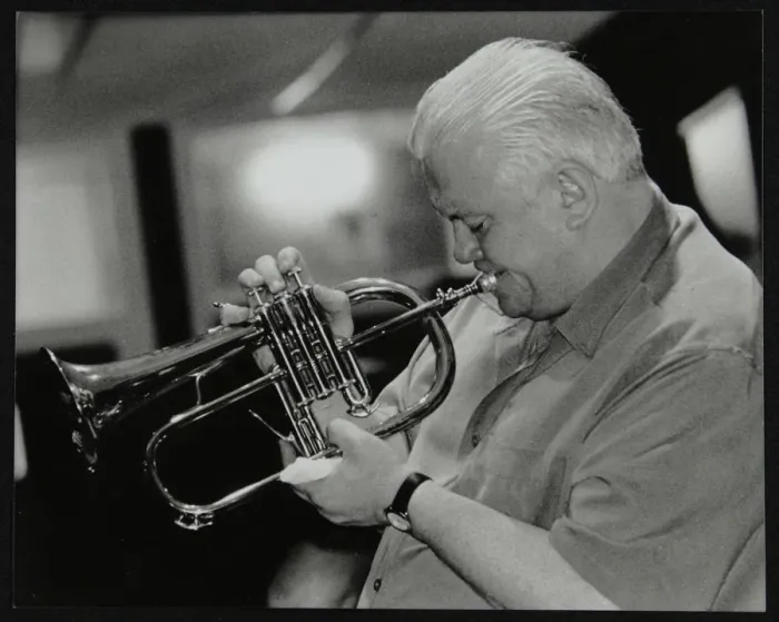 Framed Print : Bruce Adams playing the flugelhorn at The Fairway, Welwyn Garden City, Hertfordshire, 2 June 2002 Framed Print : Bruce Adams playing the flugelhorn at The Fairway, Welwyn Garden City, Hertfordshire, 2 June 2002