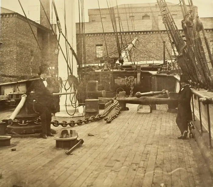 Framed Print : Brunel Aboard the Aphrodita, Liverpool, c.1857. Creator: Robert Howlett Framed Print : Brunel Aboard the Aphrodita, Liverpool, c.1857. Creator: Robert Howlett