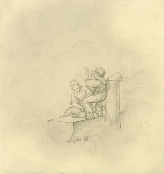 Framed Print : Am Brunnen, mid-late 19th century, (c1924). Creator: Carl Spitzweg Framed Print : Am Brunnen, mid-late 19th century, (c1924). Creator: Carl Spitzweg