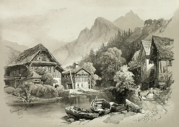 Framed Print : Brunnen, from Picturesque Selections, 1859. Creator: James Duffield Harding Framed Print : Brunnen, from Picturesque Selections, 1859. Creator: James Duffield Harding