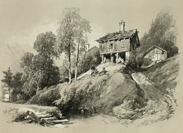 Framed Print : Brunnen, from Picturesque Selections, 1860. Creator: James Duffield Harding Framed Print : Brunnen, from Picturesque Selections, 1860. Creator: James Duffield Harding
