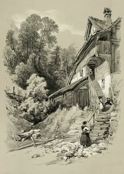 Framed Print : Brunnen, from Picturesque Selections, 1860. Creator: James Duffield Harding Framed Print : Brunnen, from Picturesque Selections, 1860. Creator: James Duffield Harding