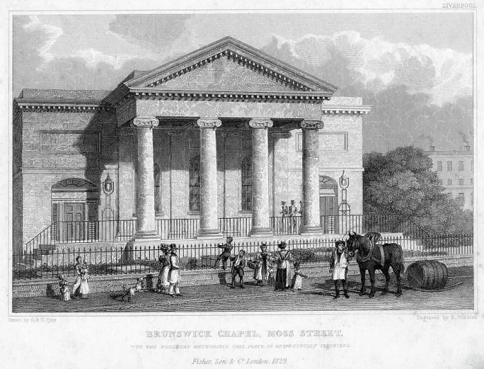 Framed Print : Brunswick Chapel, Moss Street, Liverpool, 1829. Artist: R Winkles Framed Print : Brunswick Chapel, Moss Street, Liverpool, 1829. Artist: R Winkles