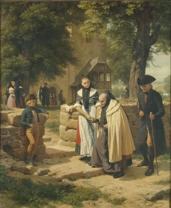 Framed Print : Brunswick Peasants Going to a Church, 1855. Creator: Meyerheim Framed Print : Brunswick Peasants Going to a Church, 1855. Creator: Meyerheim