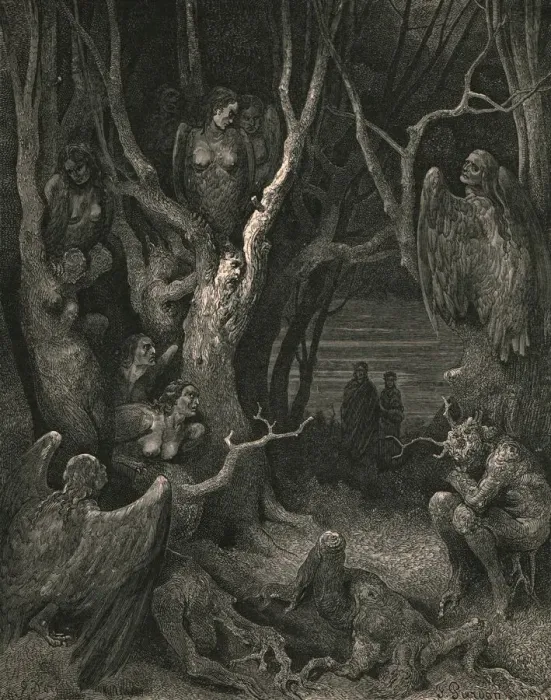 Framed Print : Here the brute Harpies make their nest, c1890. Creator: Gustave Doré Framed Print : Here the brute Harpies make their nest, c1890. Creator: Gustave Doré