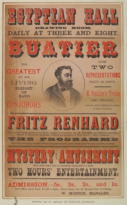 Framed Print : Buatier and Fritz Renhard at the Egyptian Hall, 1875. Creator: Unknown Framed Print : Buatier and Fritz Renhard at the Egyptian Hall, 1875. Creator: Unknown