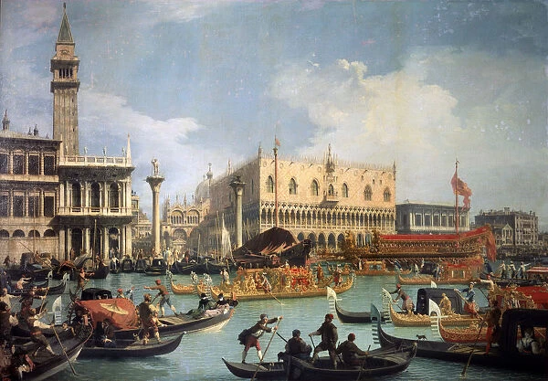 Buccentoros Return to the Pier at the Doges palace, 1730s. Artist: Canaletto