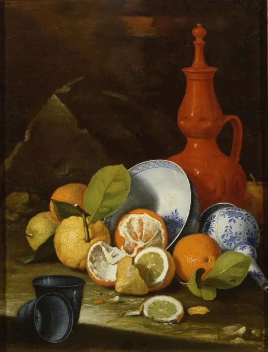 Framed Print : Bucchero, porcelain, oranges and lemons, 1706. Artist: Monari (Munari), Cristoforo (1667-1720) Framed Print : Bucchero, porcelain, oranges and lemons, 1706. Artist: Monari (Munari), Cristoforo (1667-1720)