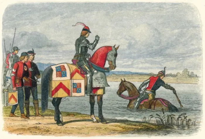 Framed Print : Buckingham finds the Severn impassable, 1483 (1864). Artist: James William Edmund Doyle Framed Print : Buckingham finds the Severn impassable, 1483 (1864). Artist: James William Edmund Doyle