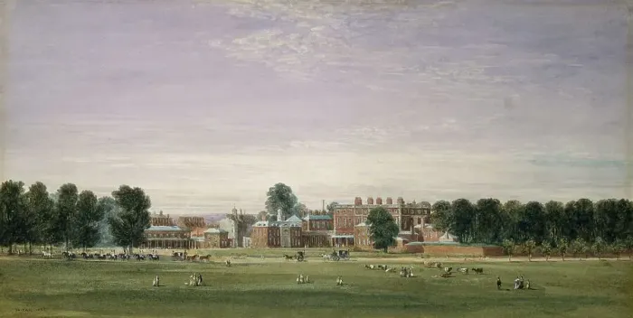 Framed Print : Buckingham House from the Green Park, 1825. Creator: David Cox the Elder Framed Print : Buckingham House from the Green Park, 1825. Creator: David Cox the Elder