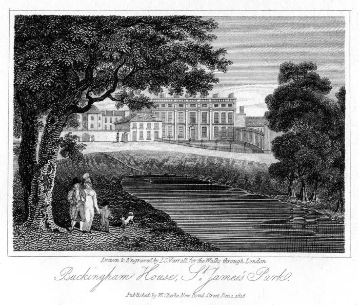Framed Print : Buckingham House, St James Park, London, 1816. Artist: JC Varrall Framed Print : Buckingham House, St James Park, London, 1816. Artist: JC Varrall