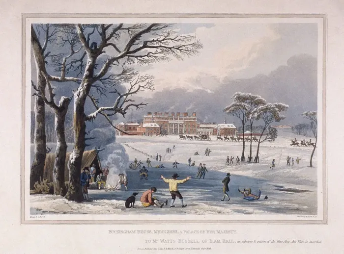Framed Print : Buckingham House and St Jamess Park in the winter, London, 1817. Artist: Robert Havell Framed Print : Buckingham House and St Jamess Park in the winter, London, 1817. Artist: Robert Havell