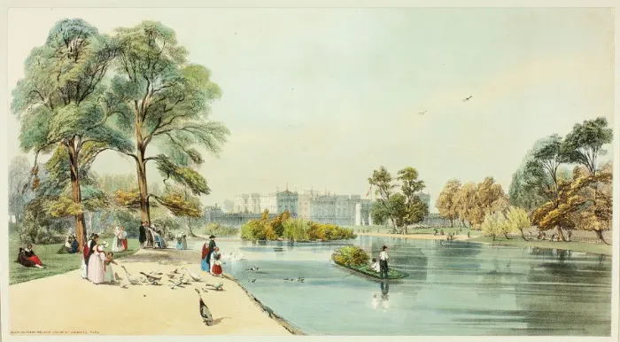 Framed Print : Buckingham Palace from St. James Park, plate eleven from Original Views of London as It Is Framed Print : Buckingham Palace from St. James Park, plate eleven from Original Views of London as It Is