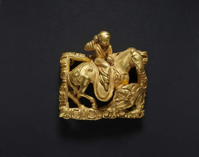 Framed Print : Buckle with boar hunting scene, 2nd-1st century BCE. Creator: Central Asian Art Framed Print : Buckle with boar hunting scene, 2nd-1st century BCE. Creator: Central Asian Art
