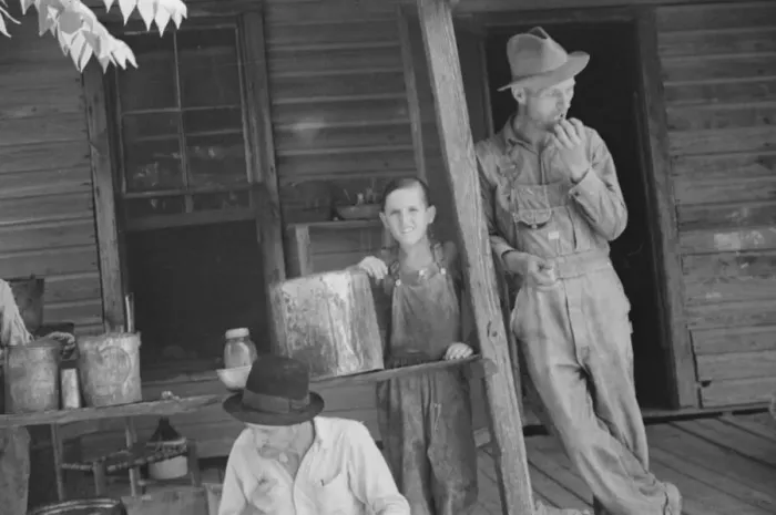Framed Print : Bud Fields, Tengle boy, and Floyd Burroughs on Frank Tengles porch, Hale County, Alabama, 1936. Creator: Walker Evans Framed Print : Bud Fields, Tengle boy, and Floyd Burroughs on Frank Tengles porch, Hale County, Alabama, 1936. Creator: Walker Evans
