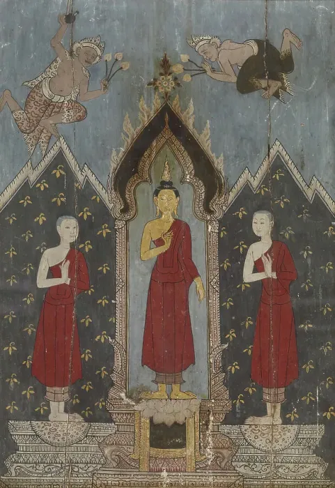 Framed Print : The Buddha with his disciples Sariputta and Moggalana, 1st quarter 19th century. Creator: Unknown Framed Print : The Buddha with his disciples Sariputta and Moggalana, 1st quarter 19th century. Creator: Unknown