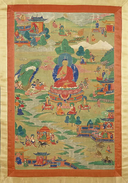 Buddha Shakyamuni with 'Jataka' Tales, late 17th-early 18th century. Creator: Unknown. Buddha Shakyamuni with 'Jataka' Tales, late 17th-early 18th century. Creator: Unknown