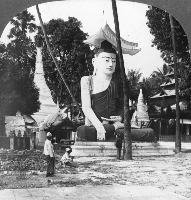 Framed Print : Buddha statue, Shwedagon Pagoda, Rangoon, Burma, 1908. Artist: Stereo Travel Co Framed Print : Buddha statue, Shwedagon Pagoda, Rangoon, Burma, 1908. Artist: Stereo Travel Co