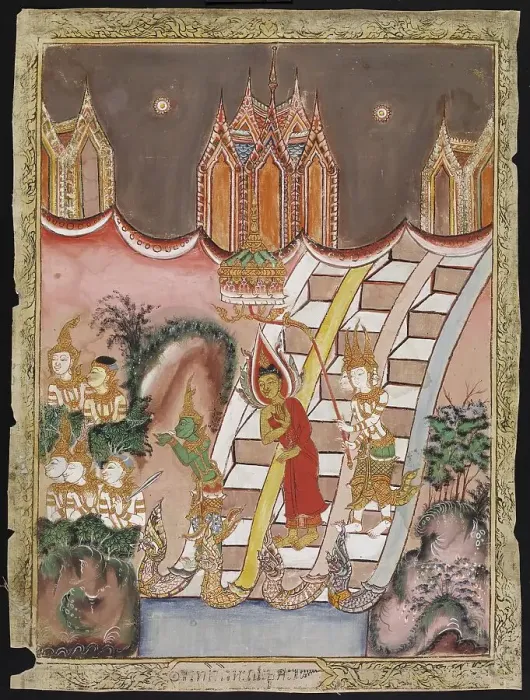 Framed Print : The Buddha's Descent from Tavatimsa Heaven, 19th century. Creator: Unknown Framed Print : The Buddha's Descent from Tavatimsa Heaven, 19th century. Creator: Unknown
