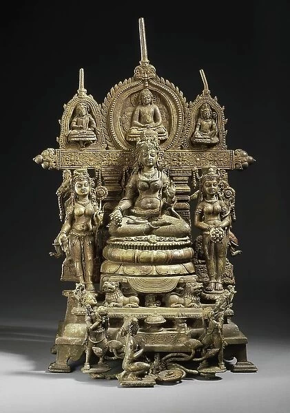 The Buddhist Goddess Shyama Tara (Green Tara) Attended by Sita Tara (White Tara)... c.8th century. Creator: Kumaradeva