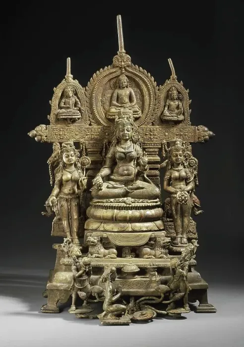 Framed Print : The Buddhist Goddess Shyama Tara (Green Tara) Attended by Sita Tara (White Tara)... c.8th century. Creator: Kumaradeva Framed Print : The Buddhist Goddess Shyama Tara (Green Tara) Attended by Sita Tara (White Tara)... c.8th century. Creator: Kumaradeva
